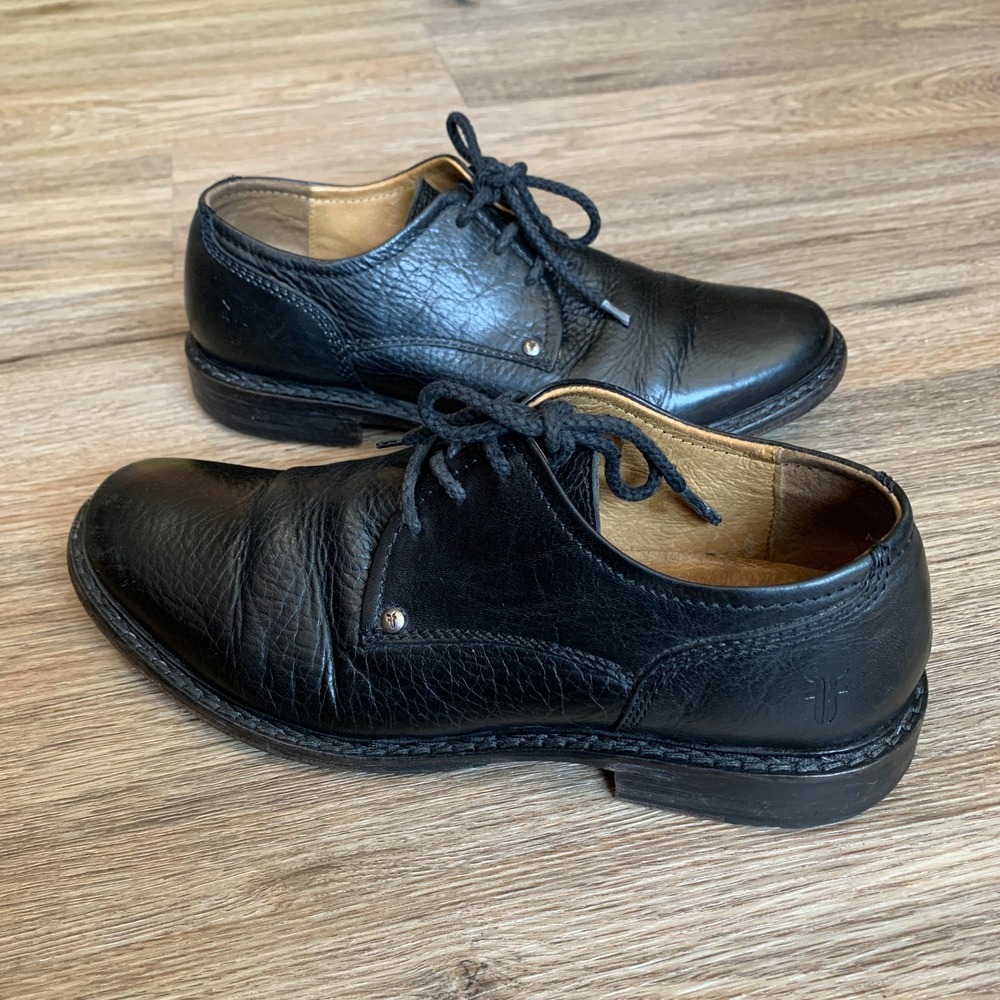 Frye James Lug Oxford Black Pebbled Leather Lace Up Dress Shoes - Mens 7
